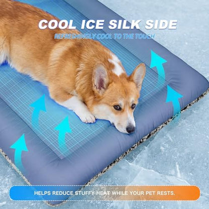 Self Warming Cat Bed, Reversible Cooling Mat for Cats, Dark Blue, 24x36 In