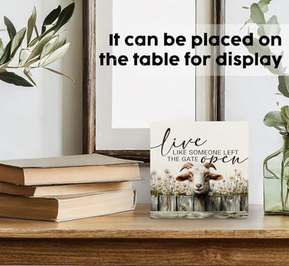 Goat Sign - Farmhouse Western Animal Office Kitchen Bedroom Decor,Rustic Farm Live like Someone Left the Gate Open Home Decor Signs,Goat Gifts for Women