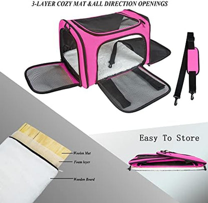 Soft Sided Carrier for Small Medium Cats Dogs,TSA Airline Approved Collapsible Travel Pet Carrier (Medium, Magenta)