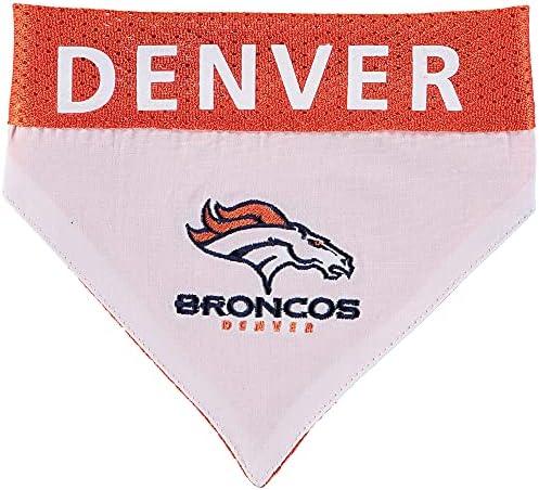 NFL DOG BANDANA - DENVER BRONCOS REVERSIBLE PET BANDANA. 2 Sided Sports Bandana with a PREMIUM Embroidery TEAM LOGO, Small/Medium. - 2 Sizes & 32 NFL Teams available