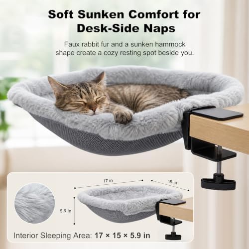 Cat Desk Bed, Clamp-On Desk Hammock, 40 lb, Fits 0.78-2.95 in