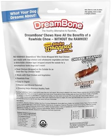 DreamBone Chicken Wrapped Mini Stick Rawhide-Free Dog Treats, 15 Count