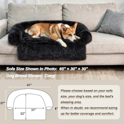 GGIB Calming Dog Bed Fluffy Plush Dog Mat for Furniture Protector with Removable Washable Cover for Large Medium Small Dogs and Cats (Medium, Black)