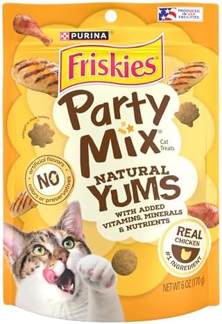 Friskies Purina Party Mix Natural YUMS Cat Treats, Chicken, (6) 6 oz