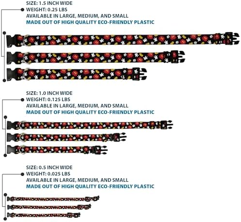 Buckle-Down Dog Collar Plastic Clip Mickey Mouse Costume Elements Scattered Black 15 to 26 Inches 1.0 Inch Wide, Multicolor, 1"" Wide - fits 15-26"" Neck - Large (PC-WDY351-L)