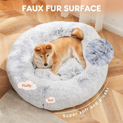 Sweetcrispy Large Dog Bed for Indoor, Calming Donut Bed for Dogs and Cats