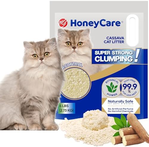 HoneyCare Cassava Cat Litter | Natural Cassava Formula | Fast Clumping & Odor Control | Low Dust & Eco-Friendly | 6 Lbs (Pack of 6)