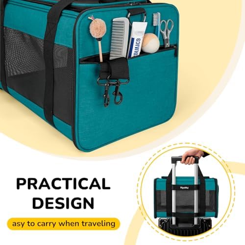 Hipubby Cat Carrier Dog Carrier for Pets Up to 16 Lbs, Soft-Sided Pet Travel Carrier for Cats and Small Dogs, Airline Approved Pet Carrying Case with Shoulder Strap & Removable Mat - Blue