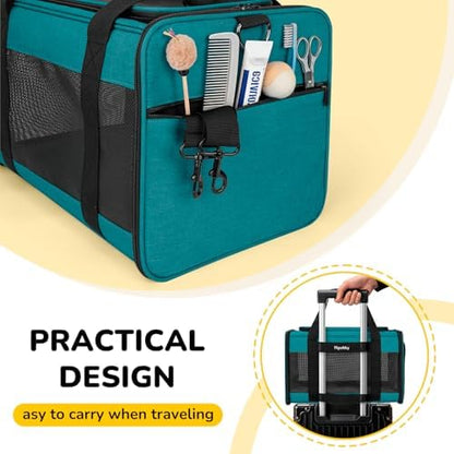 Hipubby Cat Carrier Dog Carrier for Pets Up to 16 Lbs, Soft-Sided Pet Travel Carrier for Cats and Small Dogs, Airline Approved Pet Carrying Case with Shoulder Strap & Removable Mat - Blue