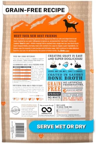 I and Love and You Baked and Saucy Dry Dog Food - Chicken + Sweet Potato - Prebiotic + Probiotic, Real Meat, Grain Free, No Fillers, 4lb Bag