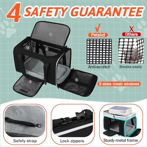 Petskd Small Pet Carrier 17"x12"x8.5" with Wheels Airline Approved, Black