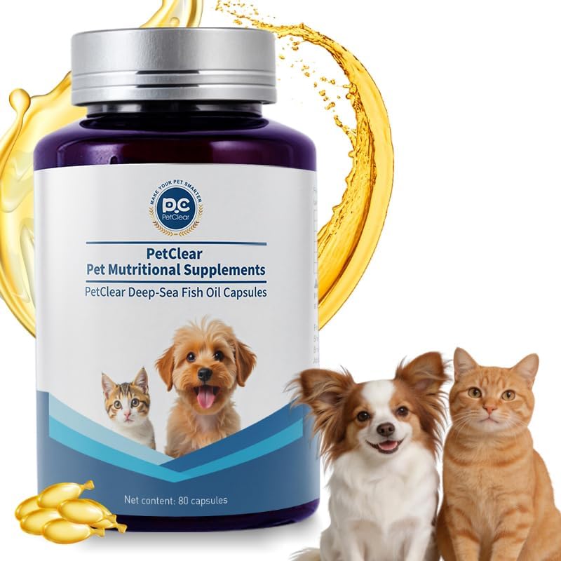 Omega 3 Fish Oil for Dogs, 80 Capsules, Rich in EPA and DHA, Improves Dry Skin, Dandruff, Itching, Reduce Shedding, Supports Cardiovascular and Joint Health, Suitable for Cats and Dogs (1 Bottle)