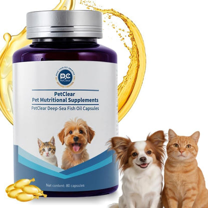 Omega 3 Fish Oil for Dogs, 80 Capsules, Rich in EPA and DHA, Improves Dry Skin, Dandruff, Itching, Reduce Shedding, Supports Cardiovascular and Joint Health, Suitable for Cats and Dogs (1 Bottle)