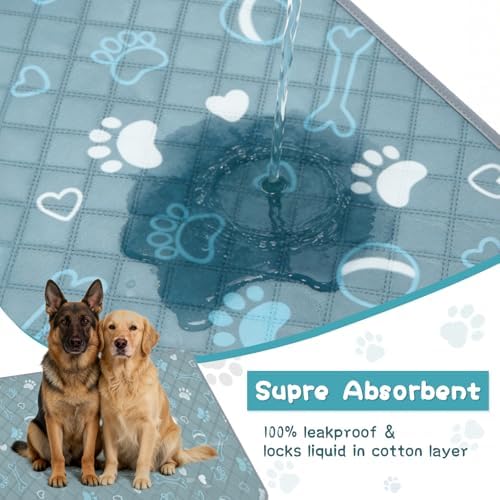 3 Packs Washable Guinea Pig Cage Liners with with Paw Print, Waterproof Guinea Pig Pee Pads Reusable Absorbent Bedding Anti Slip Mats for Small Animals Bunny Rabbit Hamster (Blue, 47 x 24in)