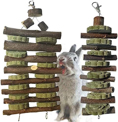 Hamiledyi Bunny Chew Toy for Teeth,Guinea Pig Natural Organic Fruitwood Sticks with Grass Cake for Rabbits,Chinchillas,Gerbils, Squirrels, Hamsters, Chewing/Improve Dental Health