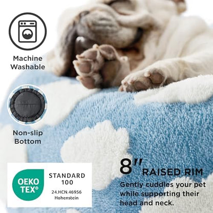 LE SURE Shown on TV Jacquard Donut Dog Beds Large Sized Dog,Blue 33x33x8in