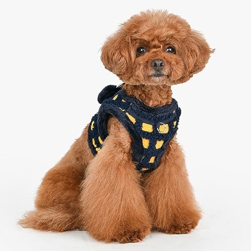 Puppia Stefan Vest Dog Harness Step-in Warm Winter Tumbling Waffle Pattern for Small and Medium Dog, Navy, Small