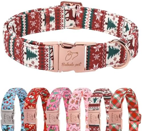 Christmas Dog Collar for Large Dogs - Fair Isle Style Christmas Collars for Dogs, Cute Reindeer Snowflake Winter Heavy-Duty Adjustable Dog Collars with Metal Buckle L