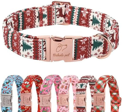 Christmas Dog Collar for Large Dogs - Fair Isle Style Christmas Collars for Dogs, Cute Reindeer Snowflake Winter Heavy-Duty Adjustable Dog Collars with Metal Buckle L