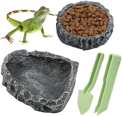 2Pack Reptile Water Dish Food Bowl with Tongs&Shovel,Reptile Feeding Dish-Corner Bowl,Terrarium Water Dish-Feeding Bowl for Bearded Dragon Lizard Frog Gecko Tortoise Hermit Crab