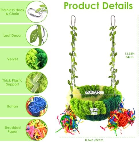KATUMO Conure Nest, Bird Breeding Bed Cockatiel Snuggle Nest Parakeet Swing Bed for Small Pets, Size Large