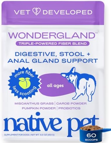 Native Pet WonderGland - Dog Anal Gland Supplement - Promotes Firm Stools, Natural Gland Expression to Help Reduce Scooting - Fiber Food Topper with Miscanthus Grass, Pumpkin & Probiotics - 60 Scoops