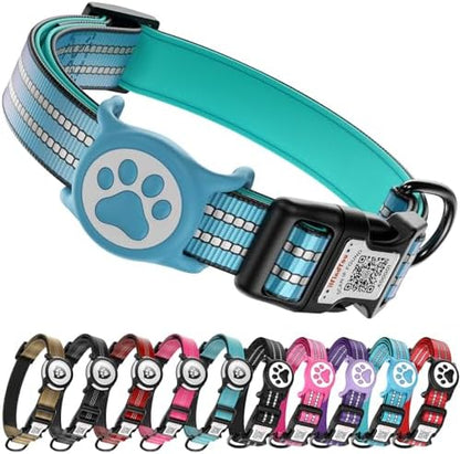 Waterproof AirTag Dog Collar with QR Code Dog Tag, Blue02 L
