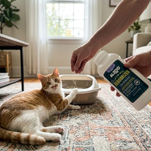 ALZOO Cat Litter Deodorizer, Concentrated Granules Absorb & Help Neutralize Odors, 100% Plant-Based Active Ingredients, Up To 30 Uses, Fresh Lavender Scent, 26.6 Oz., Pack of 2