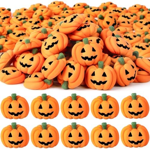 120 Pcs Halloween Resin Charms Pumpkin, DIY Mini Flatback Charms Pumpkin