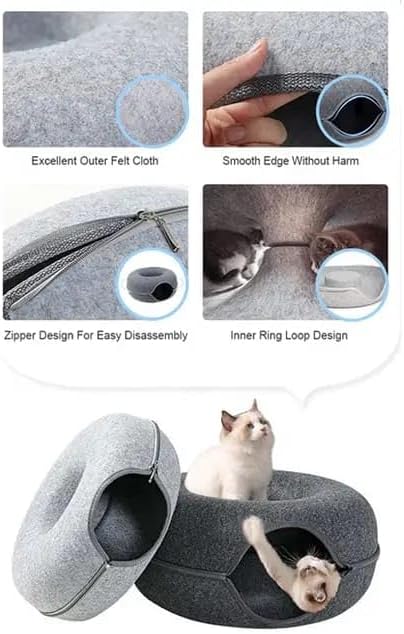 Cat Cave Donut for Large Cats and Small Dogs Up to 30 lbs | Pet Cat House Tunnel Bed | Washable & Scratch-Resistant Pet Bed | Versatile Donut Cat Cave | Covered Cat Beds for Indoor Cats Large | Hegale