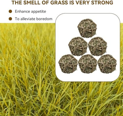 Rabbit Timothy Grass Ball 6 Pcs,Natural Bunny Grass Ball Timothy Hand Woven Chew Toys Small Animals Teeth Grinding Suitable for Hamster Guinea Pig Squirrel Totoro Gerbils