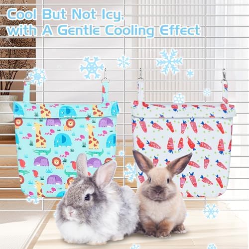 Hamiledyi Rabbit Cooling Pouch with Ice Pack - No Condensation Pad for Bunny Cage Accessories, Washable Cooling Mat for Small Animals,Ferret, Guinea Pig, Chinchilla(Carrot and Animal Pattern, 2kits)
