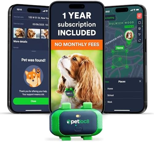 Dog GPS Tracker - Real-Time Location Tracking Device with App - Smart Alerts & Geo-Fence - Collar-Compatible, Waterproof - Long-Life Battery - iOS & Android (12-Mo Subscription Included)