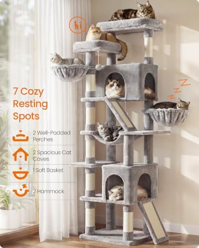Feandrea Large Cat Tree, 81.1" Tall Sturdy Cat Tower for Indoor, Dove Gray