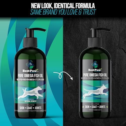 Fish Oil for Dogs | Liquid Omega 3 Wild Caught Fish Oil with Pump | Skin and Coat, Joint, Heart and Nerve Support | High Potency EPA and DHA Food Topper | 16oz