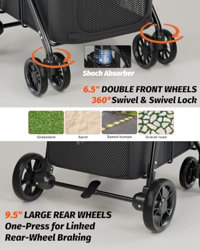 Dog Stroller for Large & Medium Dogs Up to 80 Lbs, Black