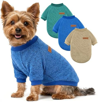 3 Pack Dog Sweaters for Small Dogs Girl Boy Winter Fleece Clothes Warm Soft Dog Sweatshirt Outfit for Dogs Cats Pet Apparel