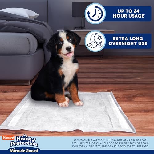 Hartz Miracle Guard Dog and Puppy Dog Pads Max Absorbency 24 Hour Use Odor Eliminating No Leaks, Regular Size 50 Count