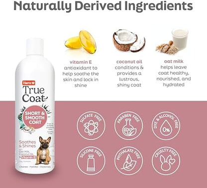 True Coat Short & Smooth Coat Dog Shampoo, 5 in 1 Soothes & Shines with Oat Milk, Coconut Oil & Vitamin E, 16 oz