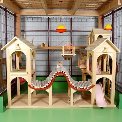 Hamster Toys, Flexible Hamster Wooden Bridge Door Fence Hamster Chew Toys Decor Standing Climbing for Gerbil Chinchilla(23.6in)