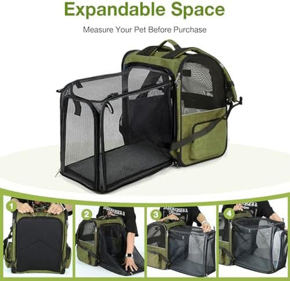 Large Cat Backpack Carrier Expandable Pet Carrier Backpack for Small Dogs Medium Cats Fit Up to 18 Lbs, Dog Backpack Carrier, Foldable Puppy Backpack Carrier for Travel,Dark Green, Large