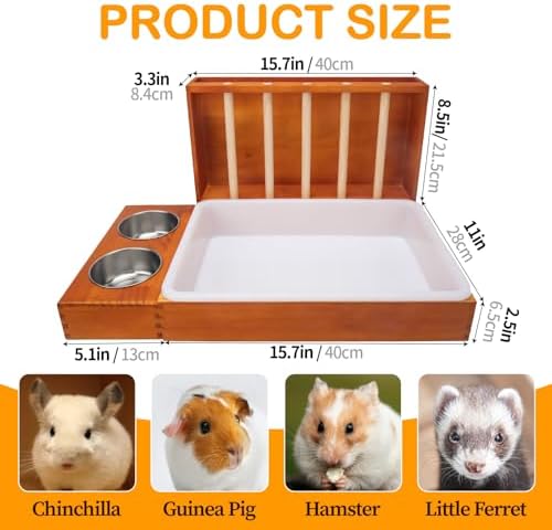 BESNEW 3-in-1 Rabbit Hay Feeder with Litter Box,Upgraded Rot Resistant Rreatment Wooden Hay Feeder with 2 Bowls & Litter Box for Guinea Pigs,Chinchillas,Rabbits & Other Small Animals,Waste Prevention