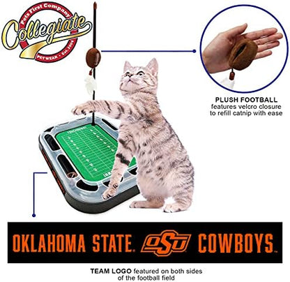 Pets First 5-in-1 Cat Toy: Scratcher, Wand, Plush Football & Feathers with Catnip & Interactive Cat Ball Bell