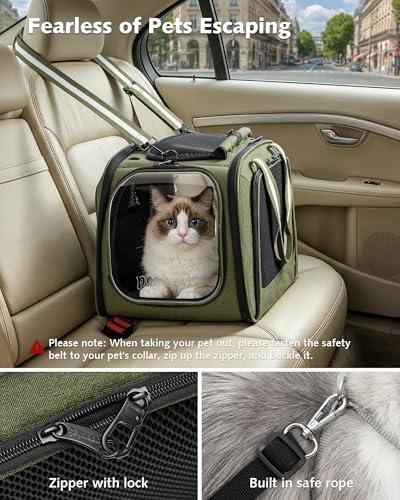 Pecute Cat Carrier,Double Bubble Pet Carrier for Cat Small Dogs,Green,L