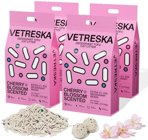 VETRESKA Cherry Blossom Tofu Cat Litter, Odor Control, 5.5lb×4bags