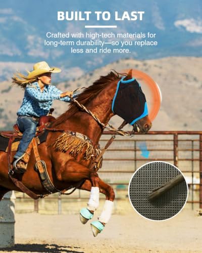 Hilltown Durable Fly Mask for Horses Without Ears - Cob, Blue
