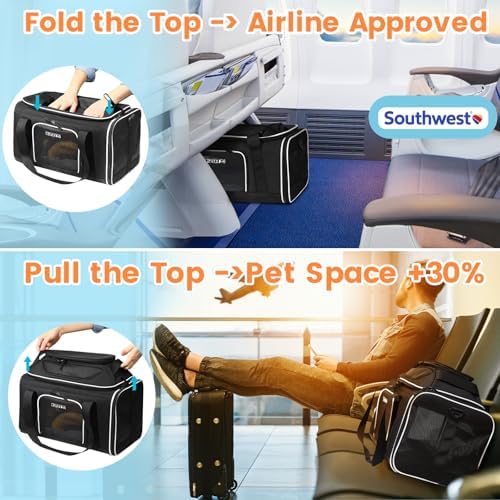 Petskd Top-Expandable Small Pet Carrier 18"x13"x9.5" Airline Approved