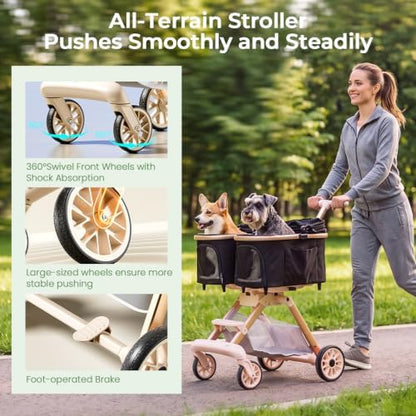 Double Pet Stroller with Detachable Carriers,Ideal for 2 Dogs or Cats,Double Dog Stroller with Small/Medium Pets,Black