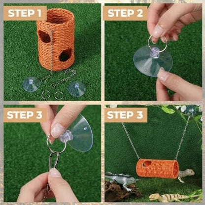 CroBlissful Bearded Dragon Tank Accessories, Long Cylindrical, Orange