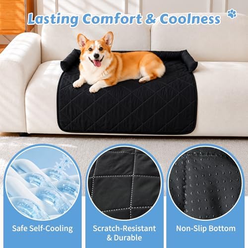 Cooling Dog Bed Mats with Neck & Head Support, 35.43 x31.5 inch Black